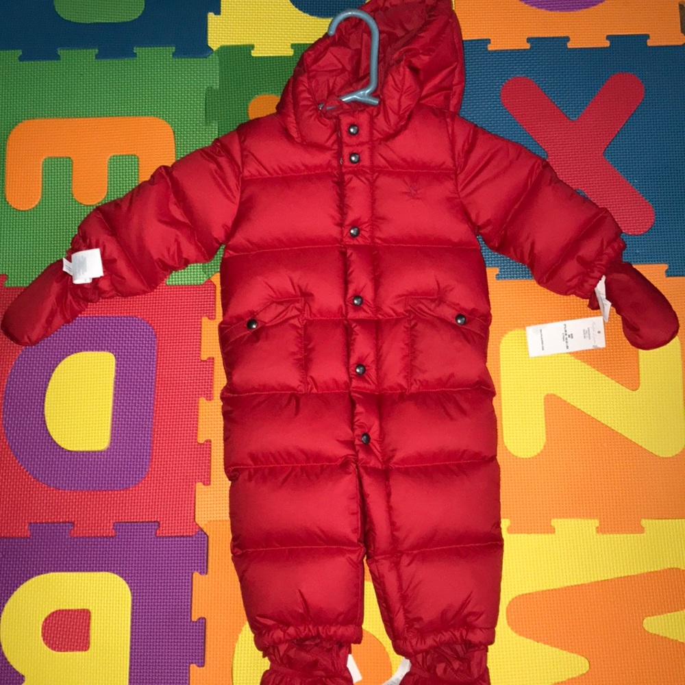 Red baby boy Ralph Lauren snowsuit